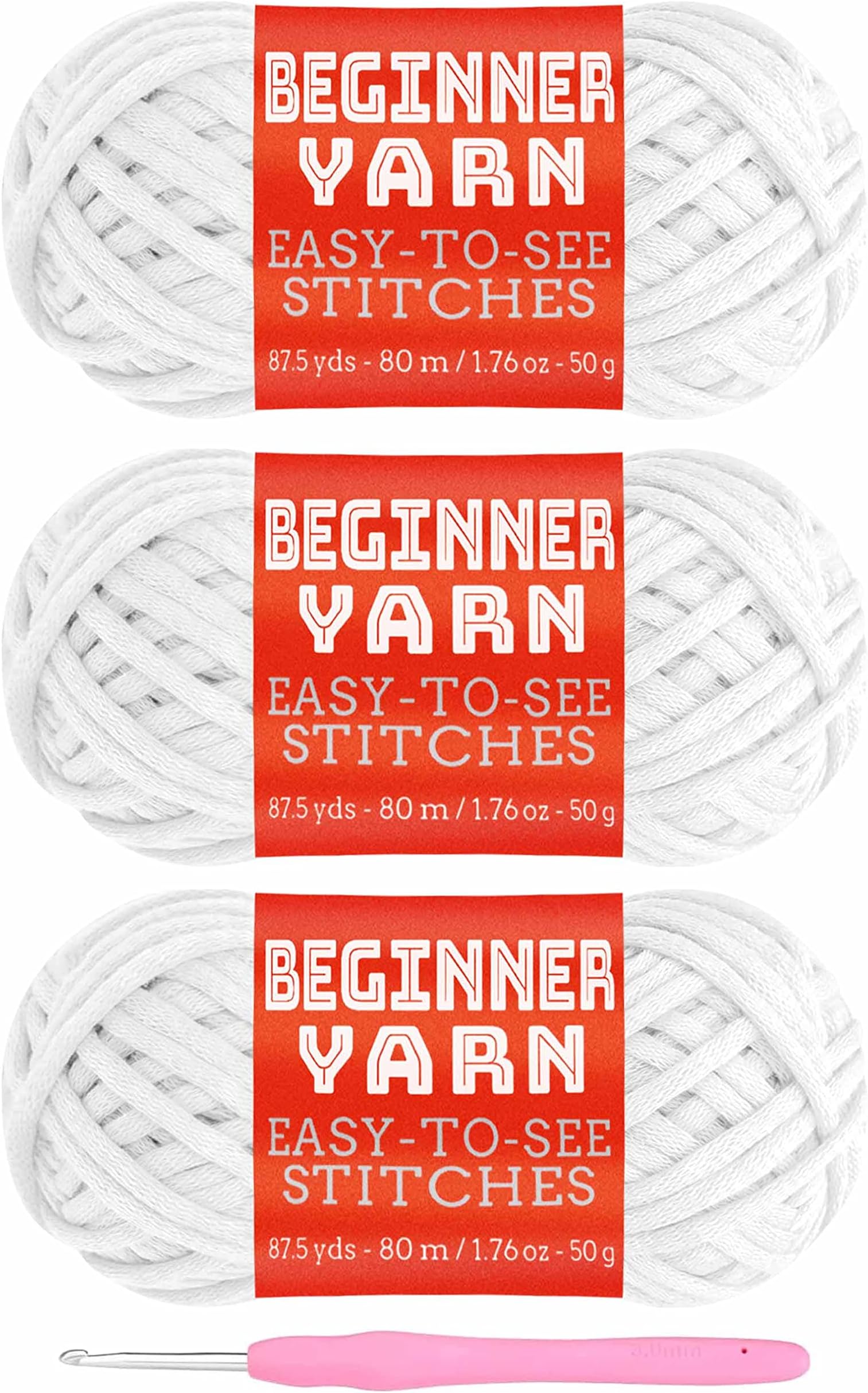 3x50g Beginners White Yarn, 260 Yards White Yarn for Crocheting Knitting, Easy-to-See Stitches, Worsted Medium #4, Chunky Thick Cotton Nylon Blend Yarn Yarn for Crocheting