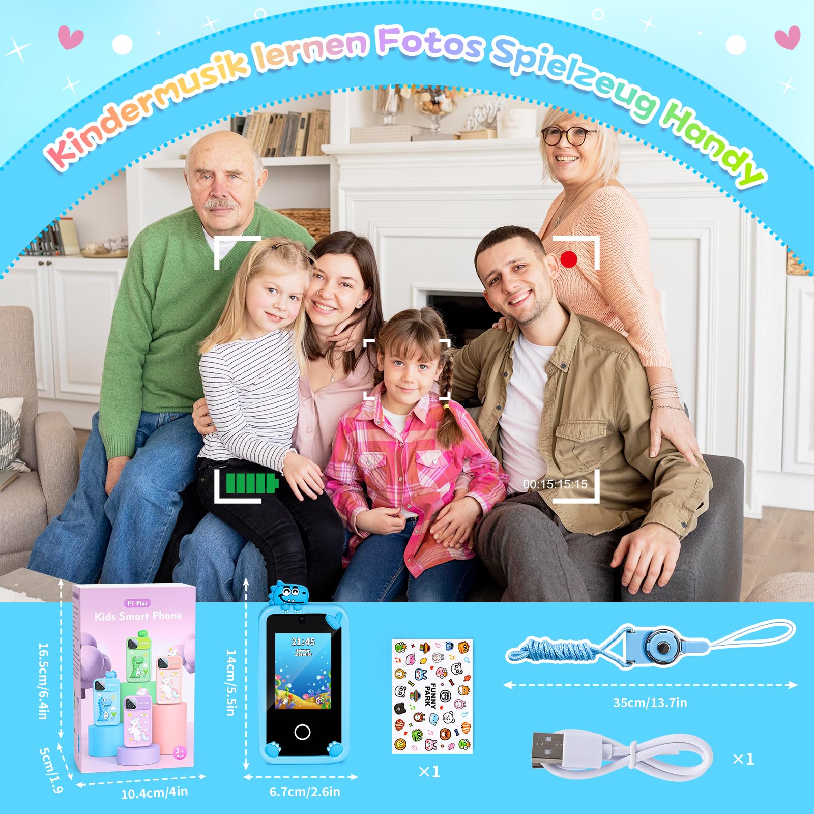 Fullove Regalos para niños: regalos para niños de 6 a 10 años, teléfono de aprendizaje para niños de 10 a 12 años, teléfono azul