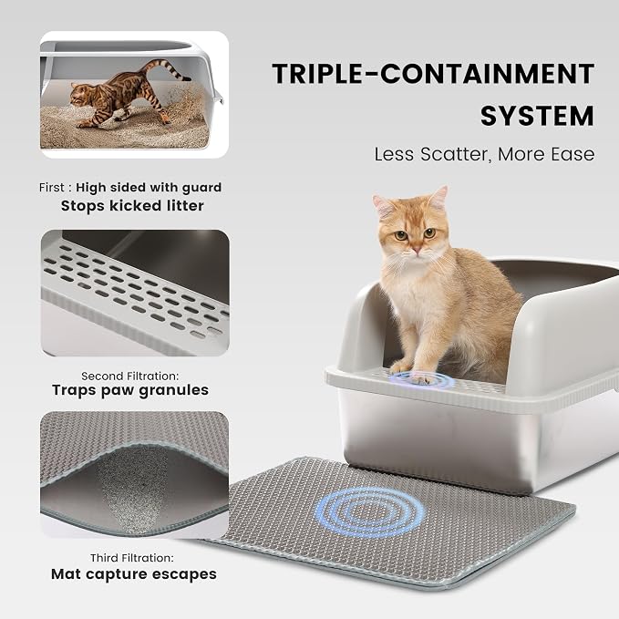 Arenero para gato XL de acero inoxidable con tapa y scoop metálico miniatura 4