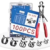 SEKSUALA 100Pcs 6-25mm Spring Hose Clamps Assortment Kit with Swivel Flat Hose Clamp Plier for Automotive, Plumbing & DIY Projects - Durable Constant Tension Steel Design for Low Pressure Air