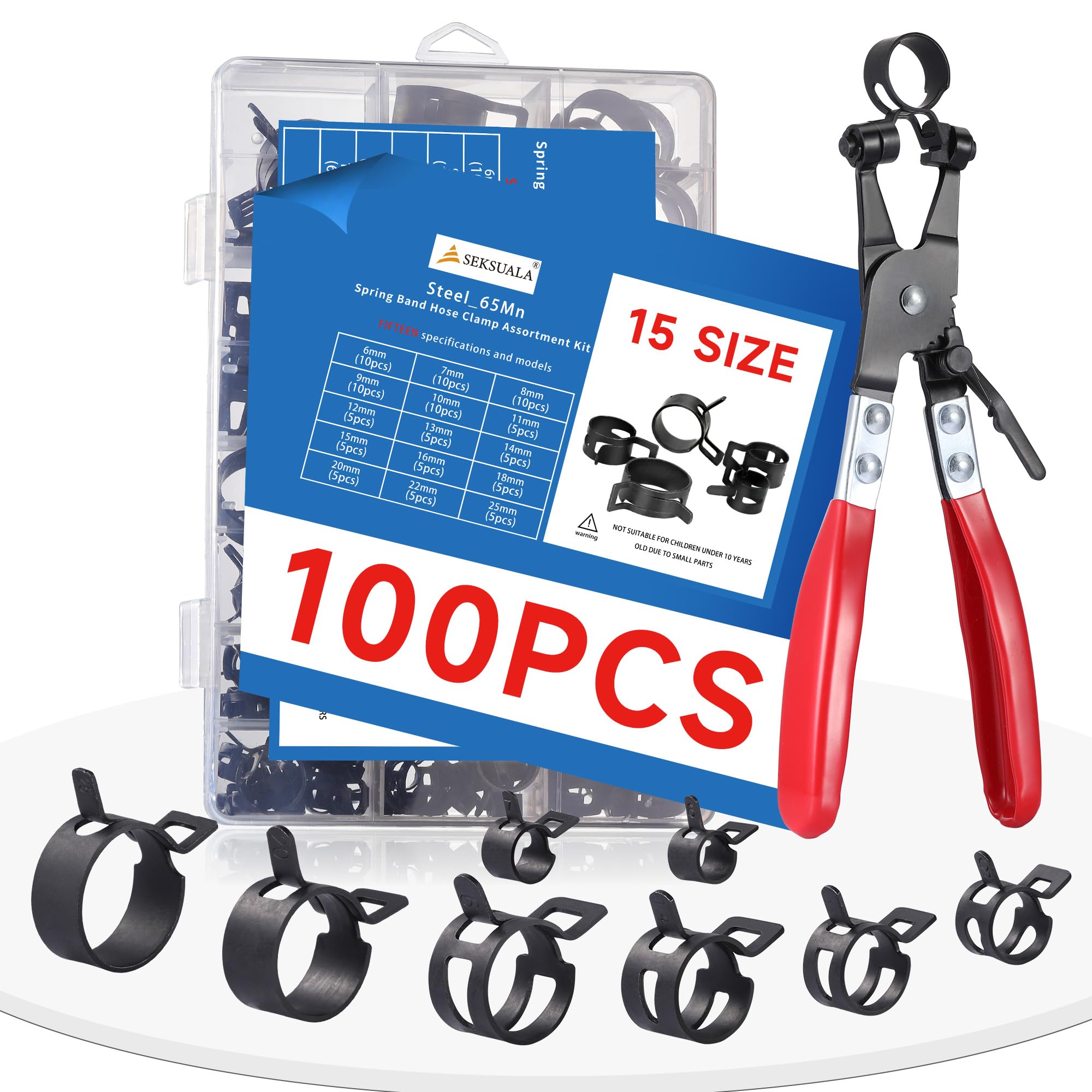 SEKSUALA 100Pcs Spring Hose Clamps Assortment Kit