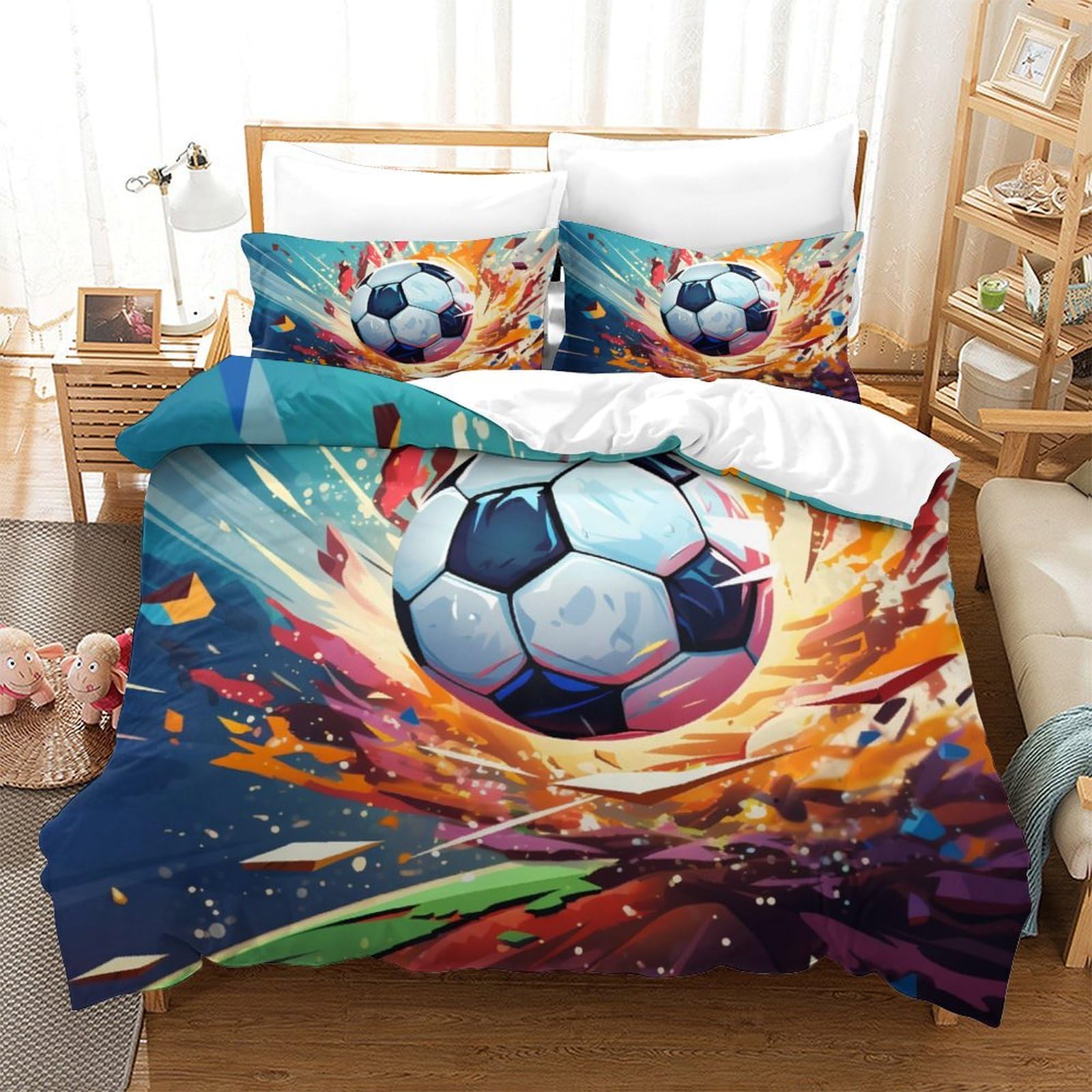 Housse de couette football grand lit pour relooker une chambre d'ado fan de sport 260x220cm