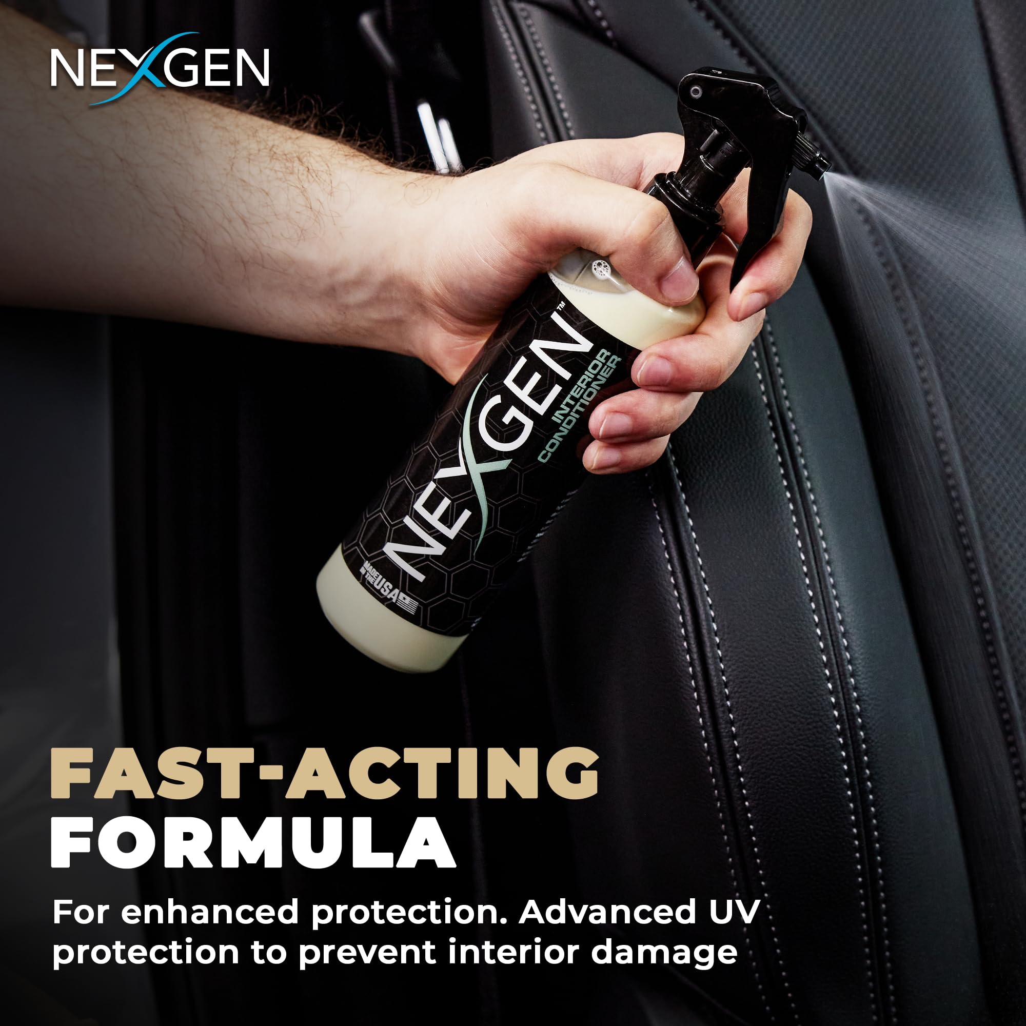 Nexgen Interior Conditioner (8oz) - Non-Greasy, UV-Blocking Formula - Fresh Leather Scent - On-The-Go Car Detailing - Car Cleaning Supplies - for Car Seats, Dashboards, Door Panels, & More