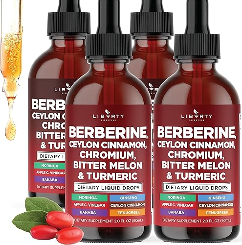 Berberina con suplemento de canela de Ceilán gotas líquidas + extracto de melón amargo, glucomanano, gimnasia, cromo, cúrcuma, Panax Ginseng,