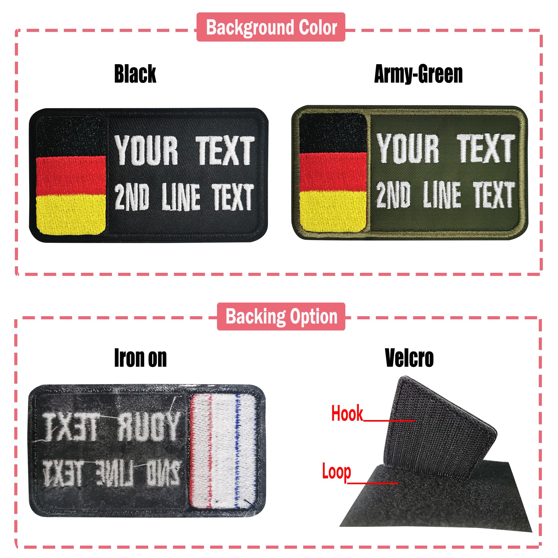 2 Stück Personalisierte Namens-Patches – 15,2x5 Cm, Klett Oder Bügelbar, Frei Wählbarer Text