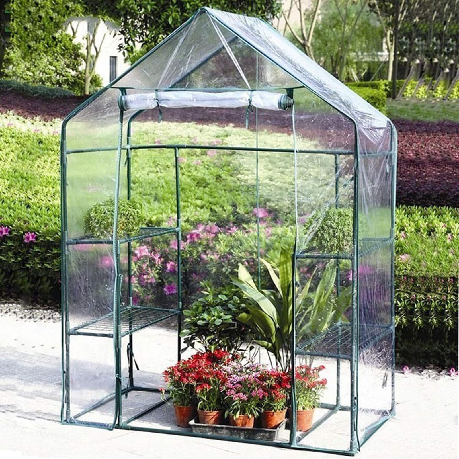 Lona para invernadero inodora, 143 x 143 x 195 cm, de PE impermeable de repuesto con puerta, aislamiento térmico, invernaderos transparentes verdes y claros resistentes a la lluvia