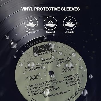 SpinArt 50PCS Vinyl Record Inner Sleeves, 12 Vinyl Record Protective Sleeves, Round Bottom Vinyl Record Sleeves with Flap Full Cover, Anti Static 1.57 Mil HDPE Clear Plastic Cover for LP Albums