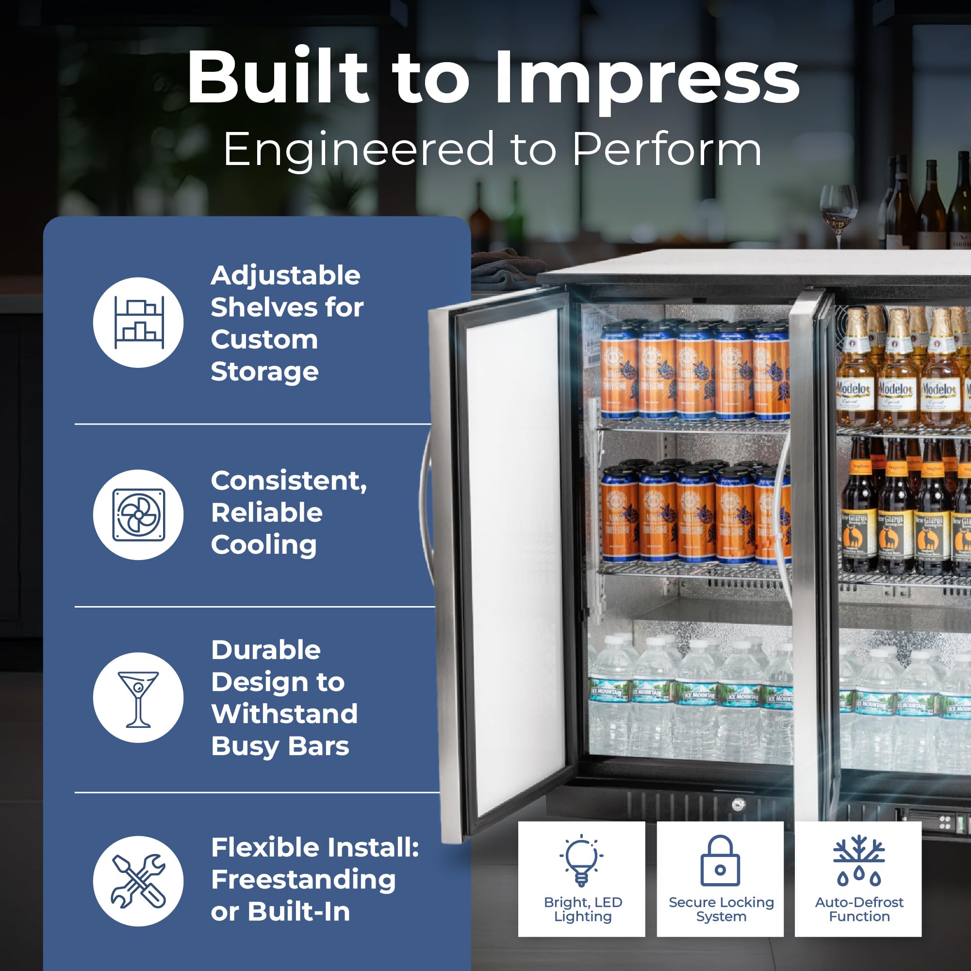 Procool 3-Door Counter Height Beverage Refrigerator - 54" Wide Energy Efficient Stainless Steel Bar Fridge With LED Lighting - Commercial Back Bar Cooler on Fridge.com - View 4