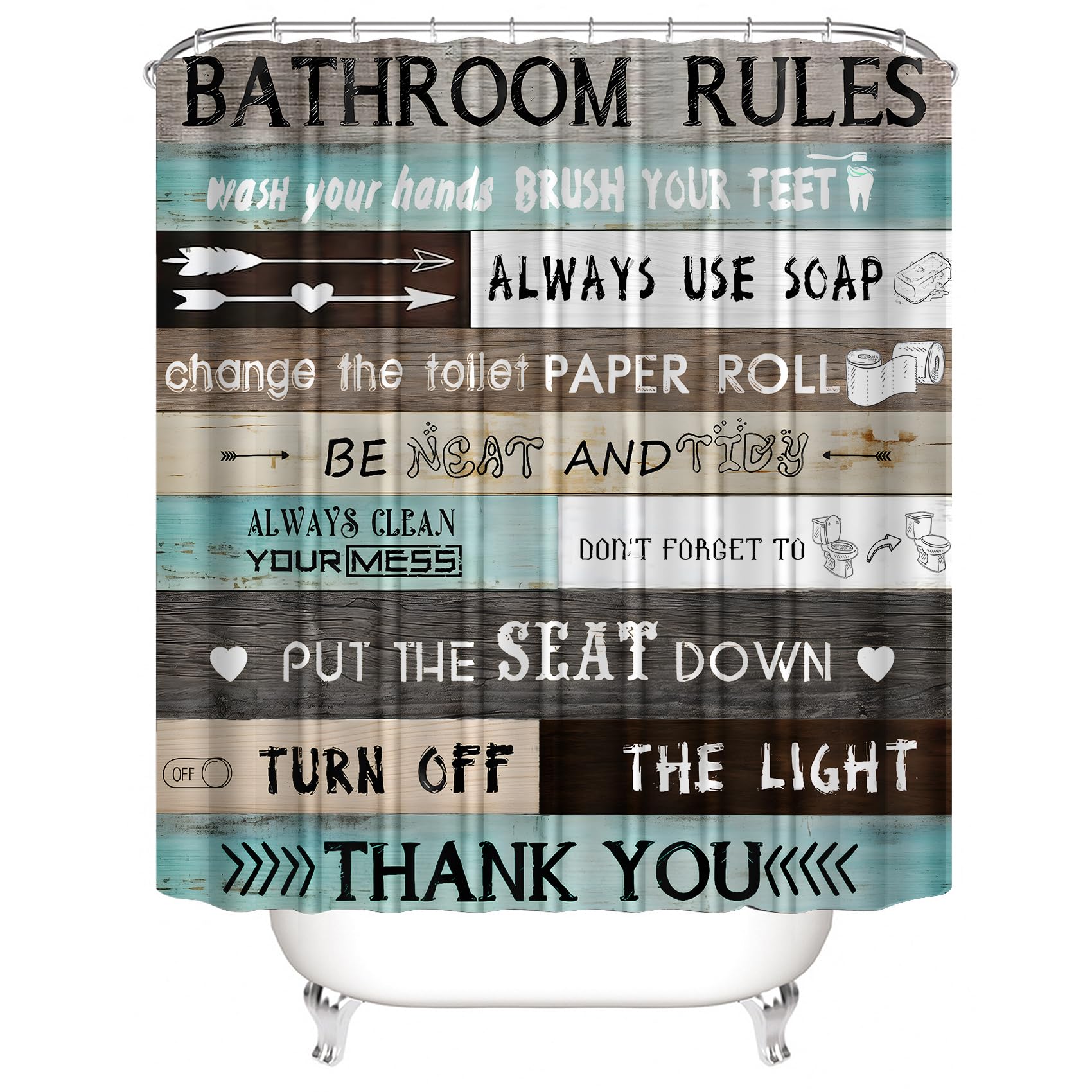 AZHM Juego de cortinas de ducha con citas inspiradoras para baño, 4 piezas, diseño de retazos marrón y verde azulado, juego de decoración de accesorios de baño con cortina de ducha y alfombras