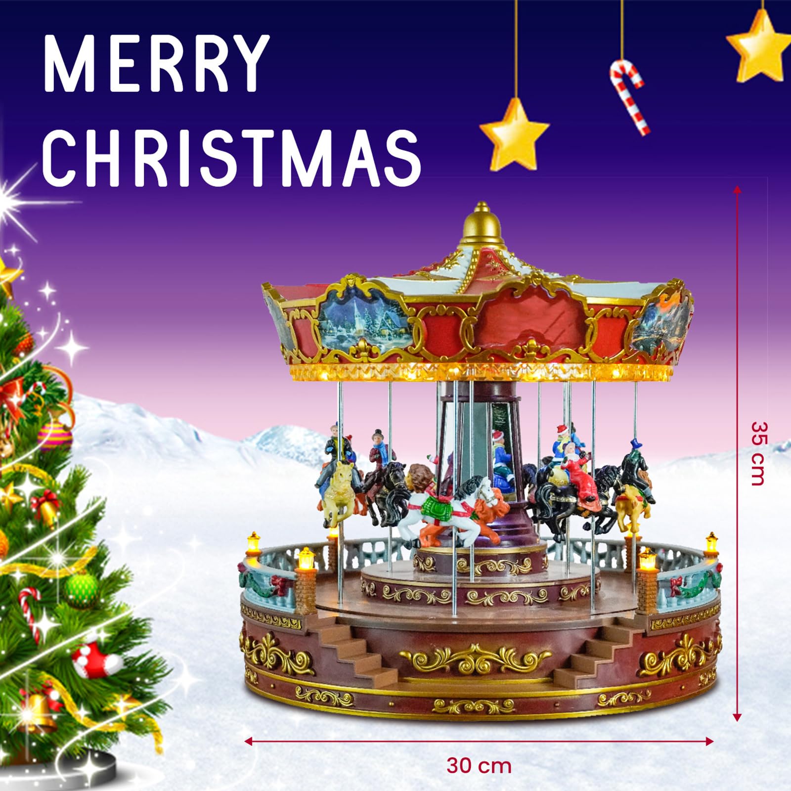 Christmas Carousel, with LED Lights, 14inch Musical Festive