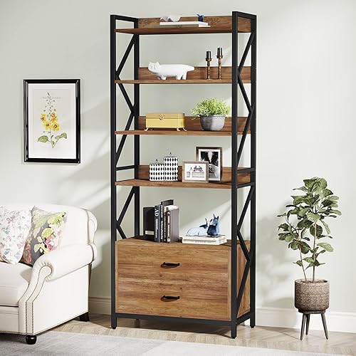 Miniatura 3 de Tribesigns Bookshelf with Drawers, 70.8" Industrial Bookcase with 2 Drawers, 5 Shelf Open Shelf for Storage, Wood Book Shelf for Living Room,