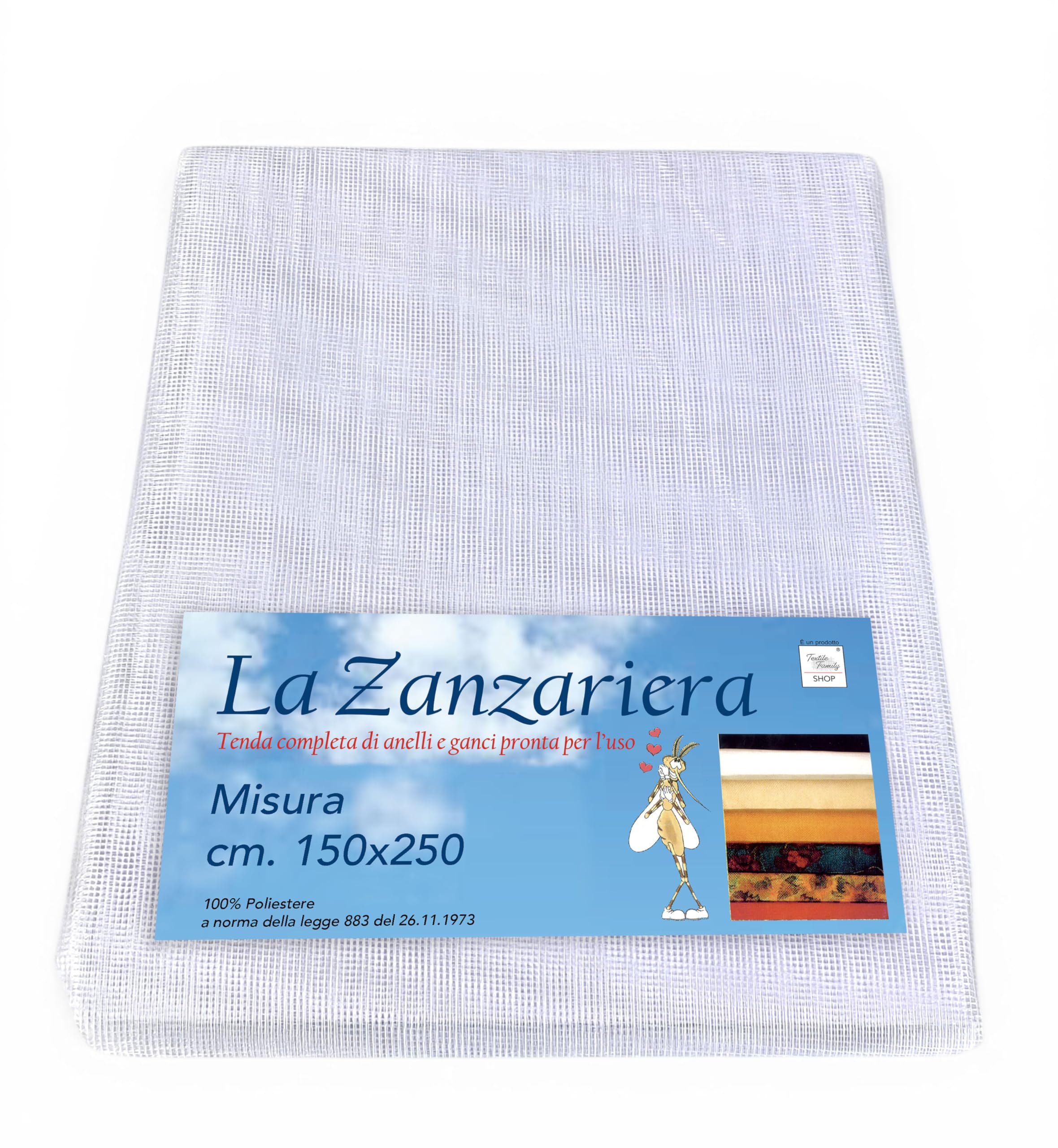 Tex family Tenda Zanzariera da Esterno Balcone Giardino | Rete Anti Insetti con Frangia e Occhielli | Poliestere Resistente | Ideale per Porta e Finestra | Cm. 150x250 | Bianco