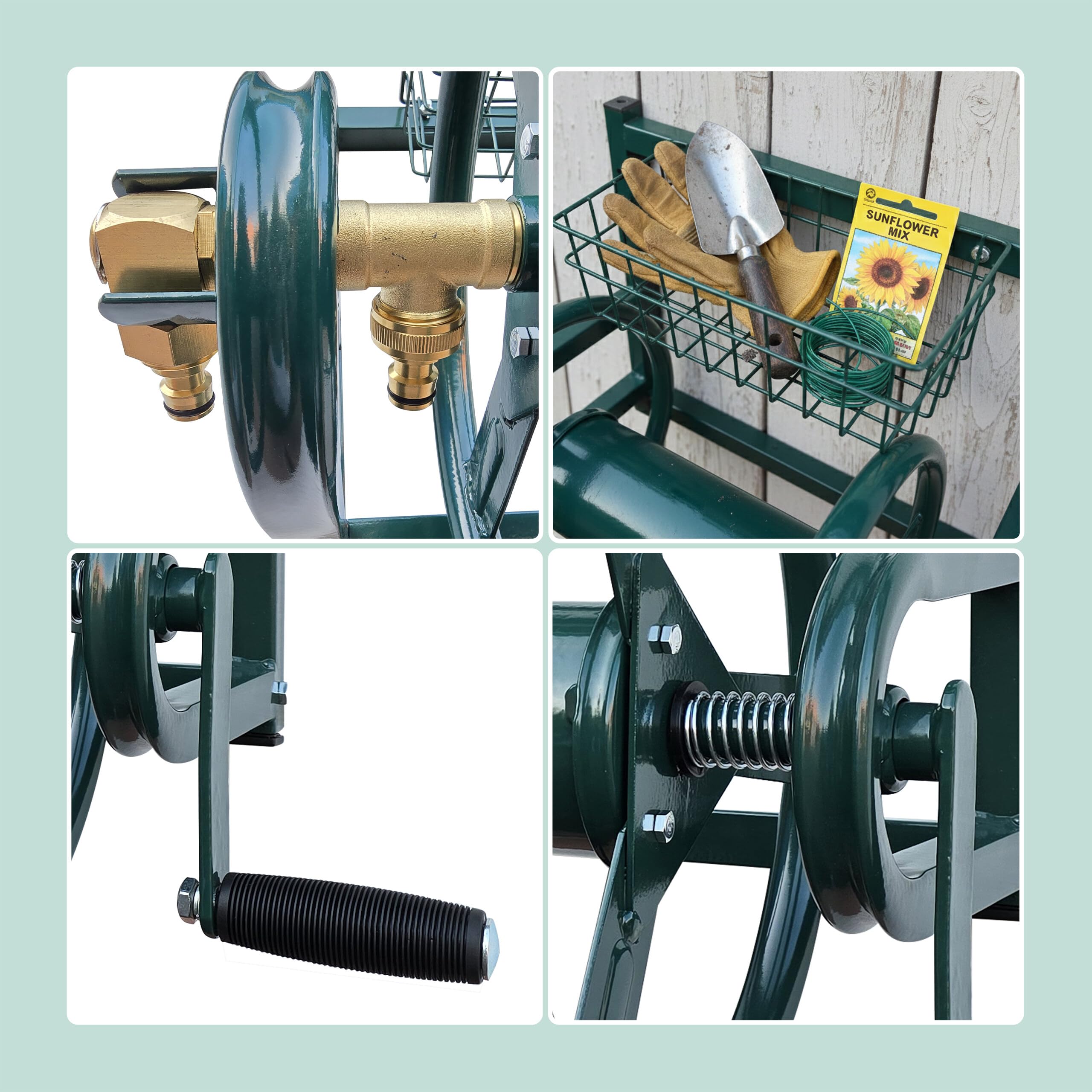 Relaxdays Avvolgitubo in Acciaio Inox, 40 m, da Muro, innesto rapido, Verde, 56x48x42 cm