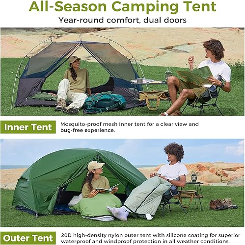 Miniatura 3 de ATEPA Ultralight Backpacking Tent, 2 Person 1 Person Nylon Lightweight 4000MM+ Waterproof Windproof Portable Tent with Aluminum Frame & Rainfly for