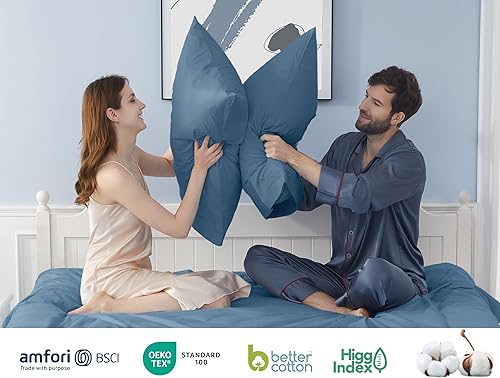 Miniatura 5 de Juego de 2 fundas de almohada estándar de tejido de percal de algodón de tamaño Queen, preencogidas, transpirables e hipoalergénicas, juego de 2 (2