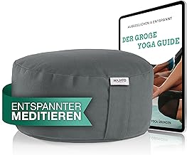 Sports Meditation Cushion - Yoga Cushion with E-Book (PDF File) - Round Yoga Cushion with Buckwheat Husk Filling - 30 cm Diameter, 14 cm High - Washable Cotton Cover (Anthracite)
