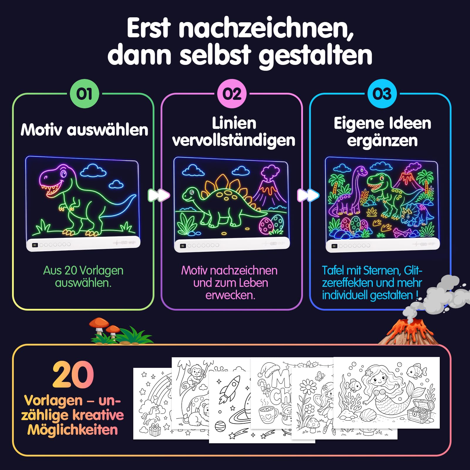 Hahaland LED Zeichenbrett Kinder 16 Zoll, Maltafel für Mädchen 3-12 Jahre