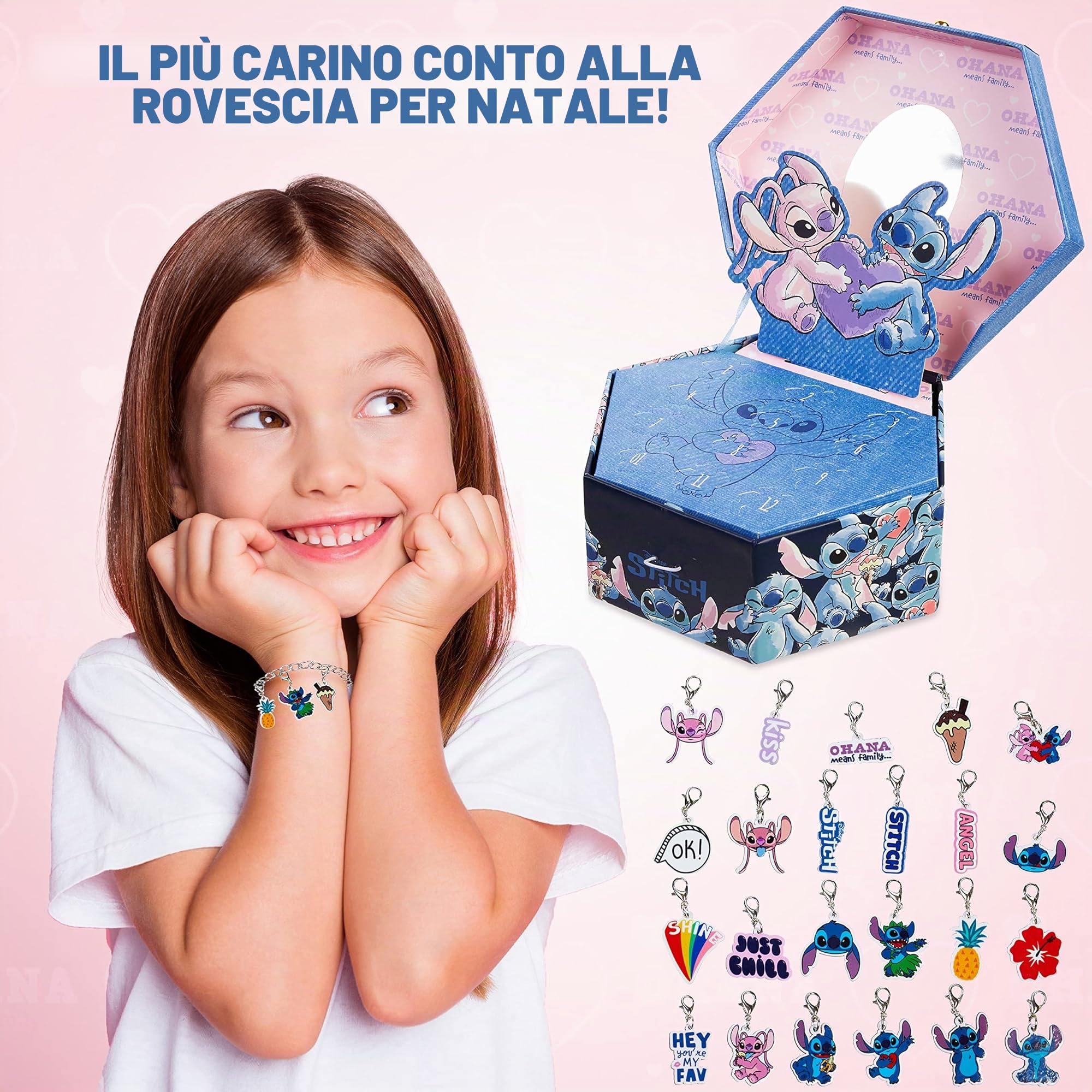 Disney Stitch Calendario Avvento 2025 Bambina Adolescenti Gioielleria o DIY Riempi il Tuo Countdown Natale Calendari Avvento Idee Regalo (Gioielli blu)