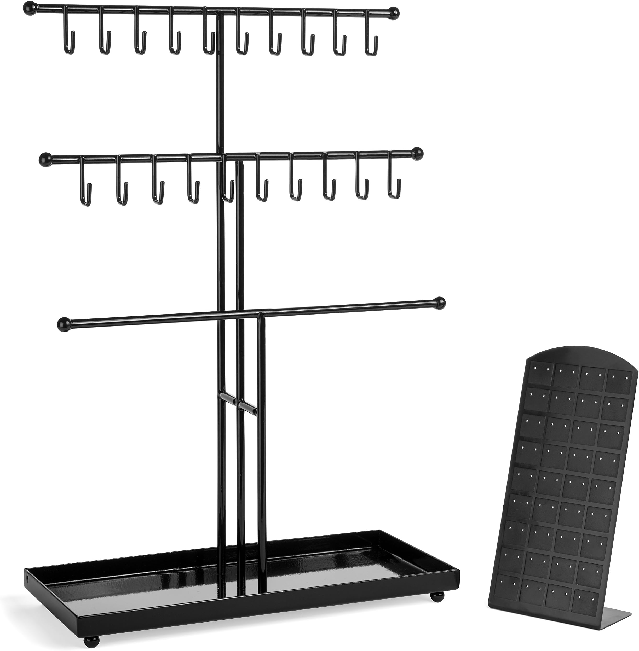 Black Metal 3 Tier Necklace, Bracelet,and Ring Jewelry Organizer Display