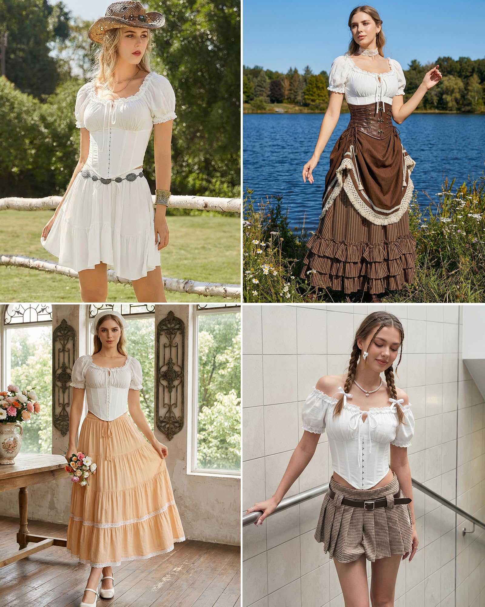Scarlet Darkness Damen-Korsett-Top, Renaissance, schulterfrei, zum Ausgehen | Niedliche Bauernblusen zum Schnüren, Puffärmel, Ren Faire Outfits, Gothic-Piratenkostüm