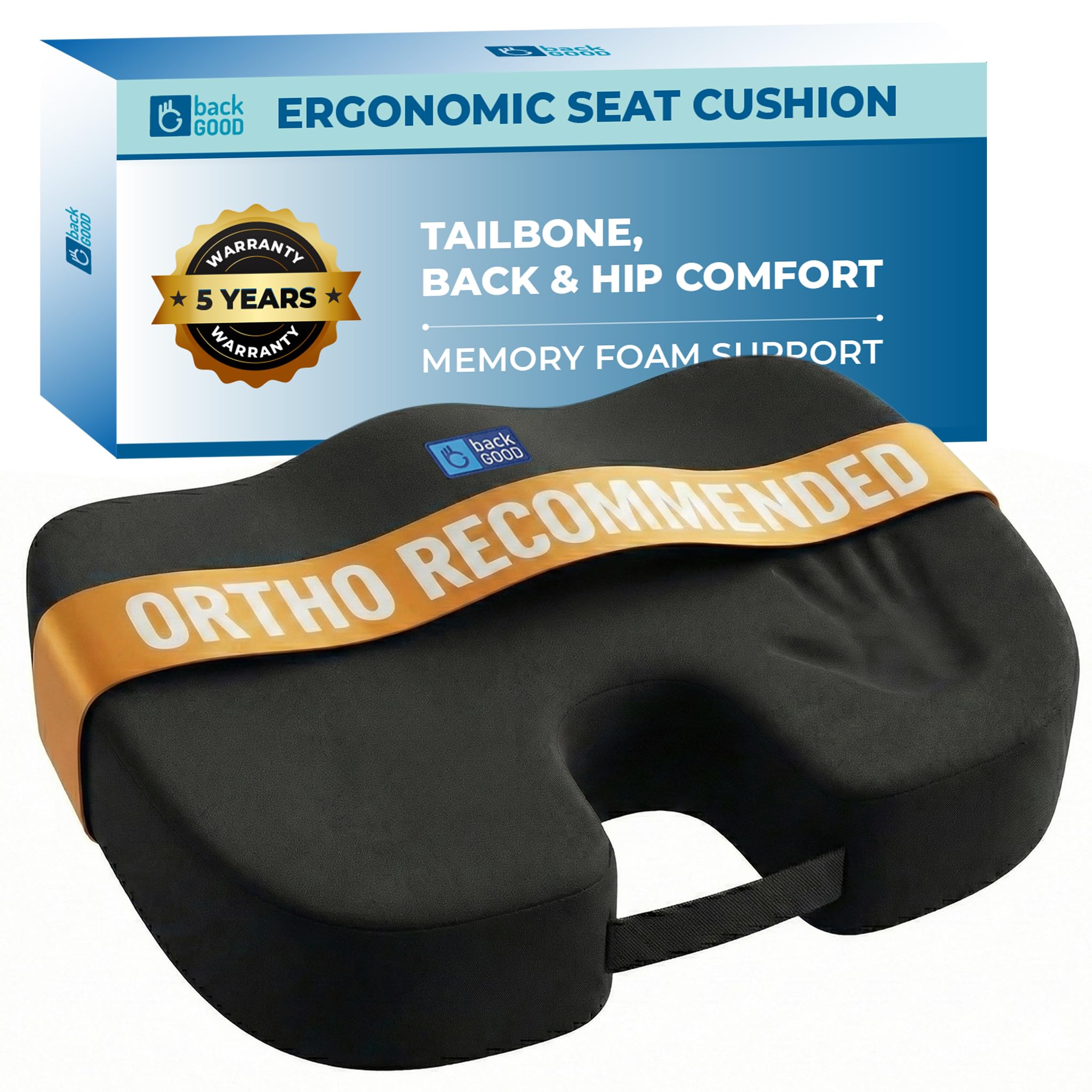 - Coccyx Pro Seat Cushion | 5-Year Warranty | Cloud-Dense Memory Foam | Car Seat Cushion for Tailbone, Sciatica, Hip Pain Relief | Coccyx Pillow for Office Chair, Car Seat | Anti-Skid (Black)