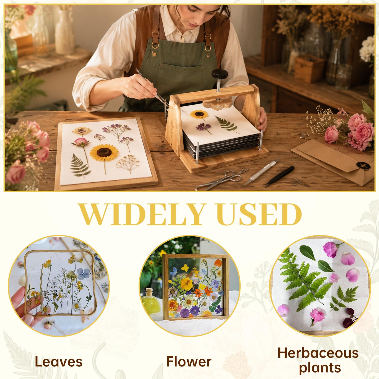 HomdMarket Großes Blumenpresse, Holzblumenpresse für Erwachsene Kinder 30×20cm DIY Pflanzenpresse mit Schwammplatte, Trocknungsplatte und anderen Werkzeugen, geeignet für Handwerksliebhaber