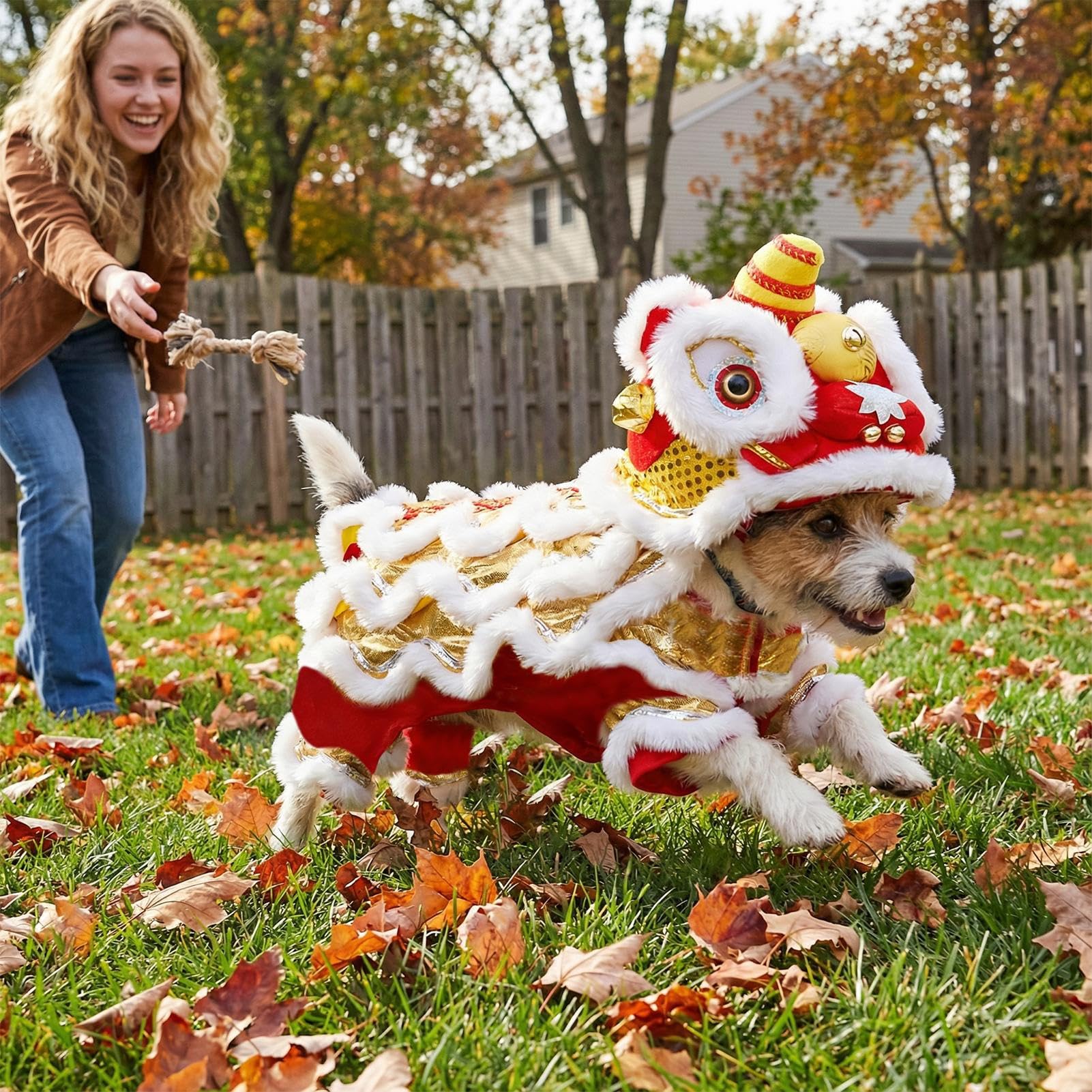 Chinesisches Löwentanz Hundekostüm - Welpen Kostümkleidung - Neujahr Hundeoutfit | Für Haustierbesitzer Tierfreunde Chinesisches Neujahrsfest Motiv Party Foto Feier Umzug Familientreffen