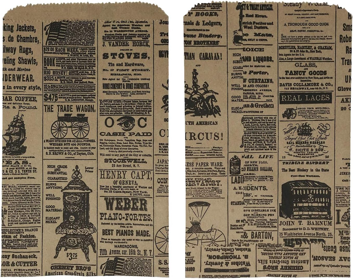 100 6x9 Newspaper print Paper Kraft Bags,Vintage style Newsprint Favor Craft Bags (print ads will vary)