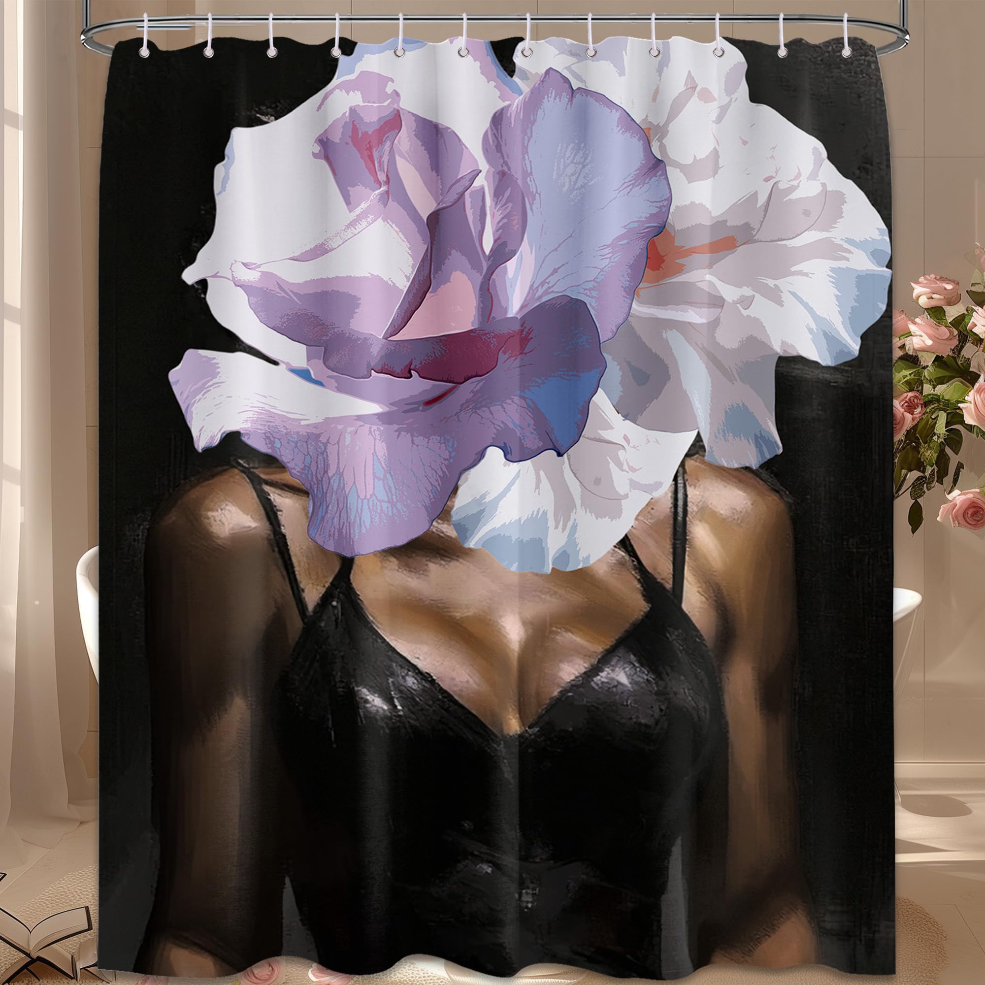 Lvetong Black Girl Shower Curtain, African Shower Curtains for Bathroom, Afro Black Women Shower Curtain Set, Waterproof Fabric with Hooks, 70 x 72