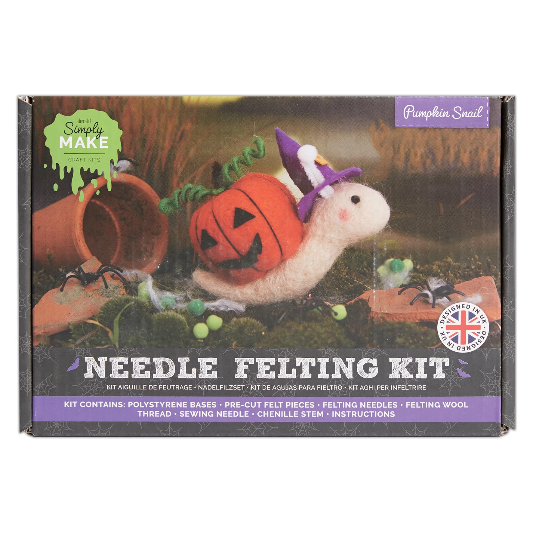 Simply MAKE Needle Felting Kit Halloween Pumpkin Snail, Including Wool, Needles, Tools, for Beginners, Needle Felting Craft Kits, Starter Hobby Craft, Decoration, Gift, Hobbies for Crafty Enthusiasts