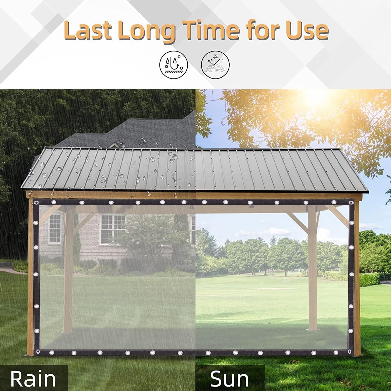 Rideau pour pergola extérieu Rideaux d'extérieur en Vinyle bâche Transparente imperméable avec œillets bâche de séparation en Plastique pour pergola Patio Porche tonnelle (Couleur : transpar