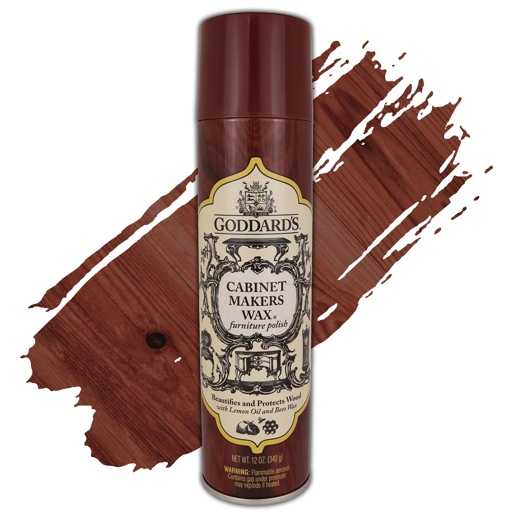 Goddard's Cabinet Makers Wax Spray, Wood Furniture Polish, Conditioner and Dust Cleaner with Bees Wax and Lemon Oil, Shine & Stain Protection, 12 oz