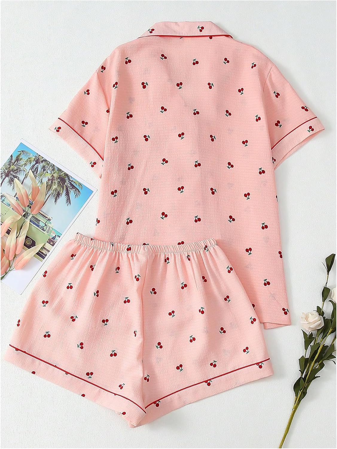 Verdusa Pajamas For Women Set 2 Piece Summer Pajama Sets Cute Pjs Lounge Matching Button Shirt with Shorts - Image 2