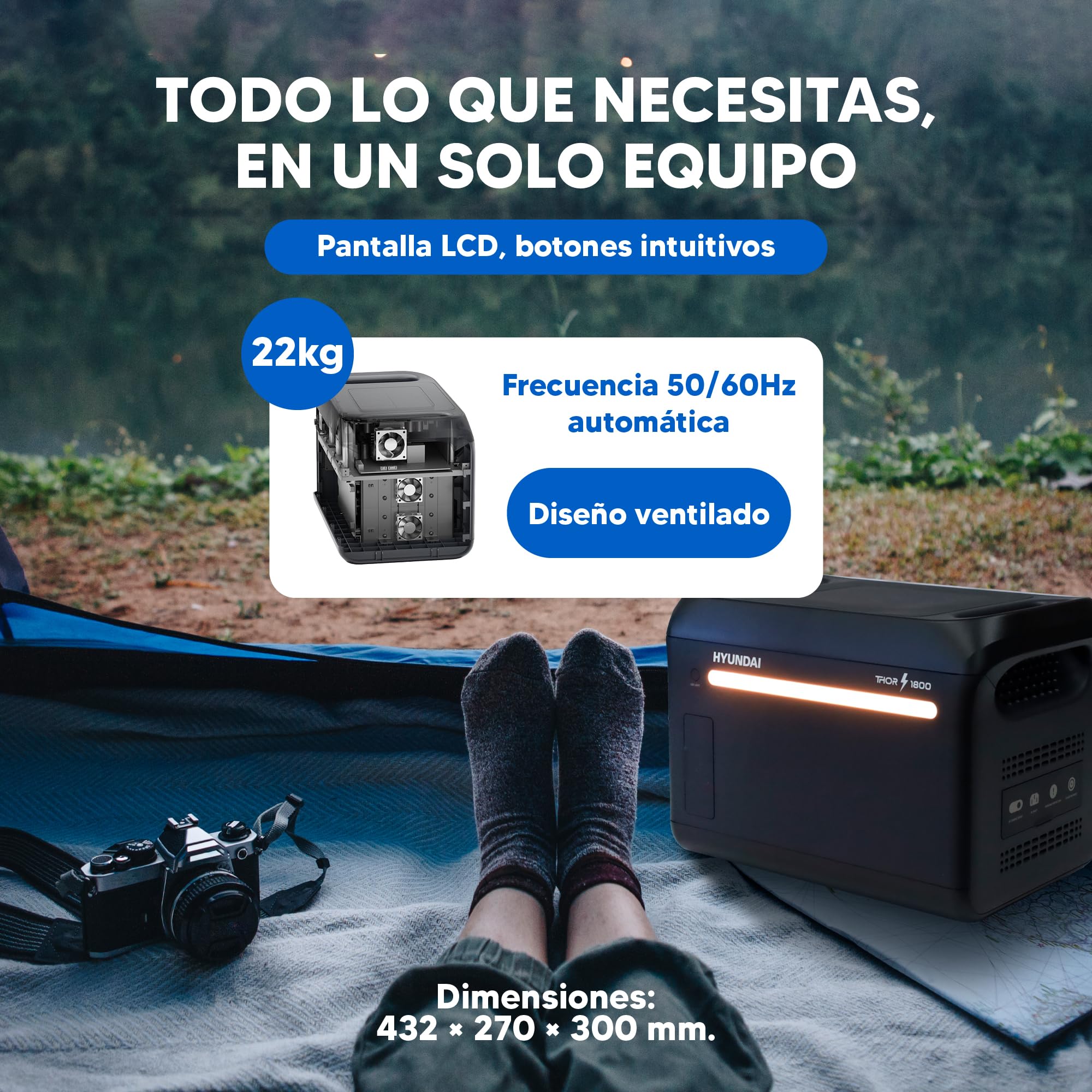 HYUNDAI Station d'énergie portable 3000 W avec charge rapide 1,7 h - Power Station avec application et batterie extensible - Générateur solaire avec onduleur pour urgences - Batterie LiFePO4