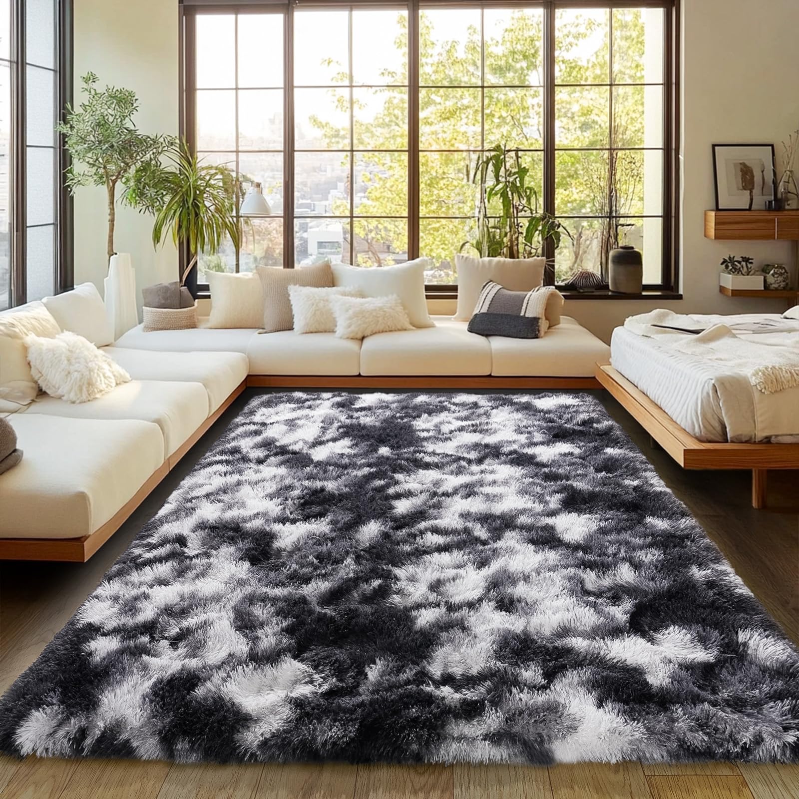 Fluffy Rug for Living Room Shaggy Area Rugs High Pile Fuzzy Rug Non-Slip Indoor Floor Carpet Plush Area Rugs for Living Room White 8x10