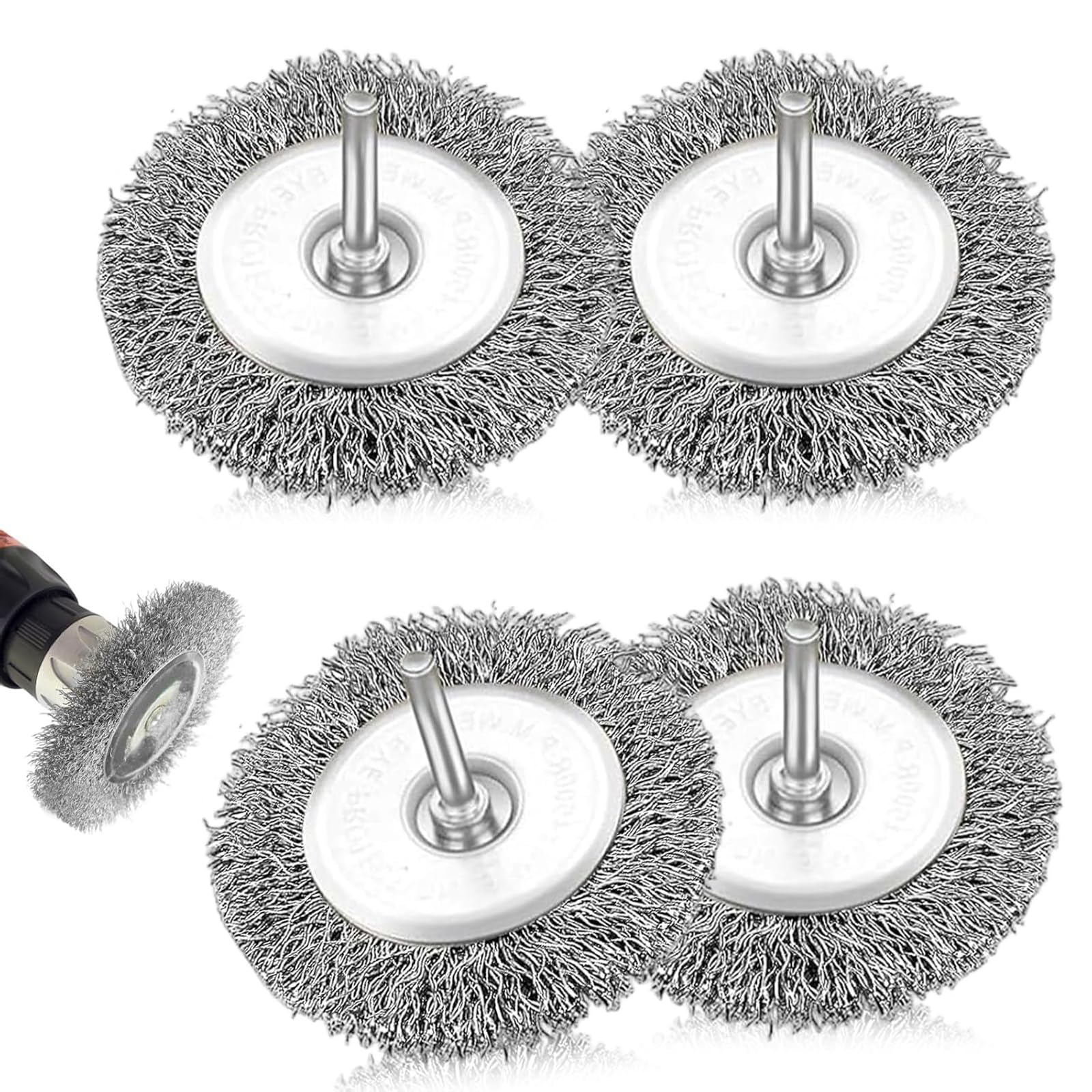 DEFIYEAR Wire Brush For Drill, Drill Attachment, Wheel Rust Removal, Rotary Brush, 4 Pcs 100mm Metal Brushes Polishing Paint Weld Cleaning