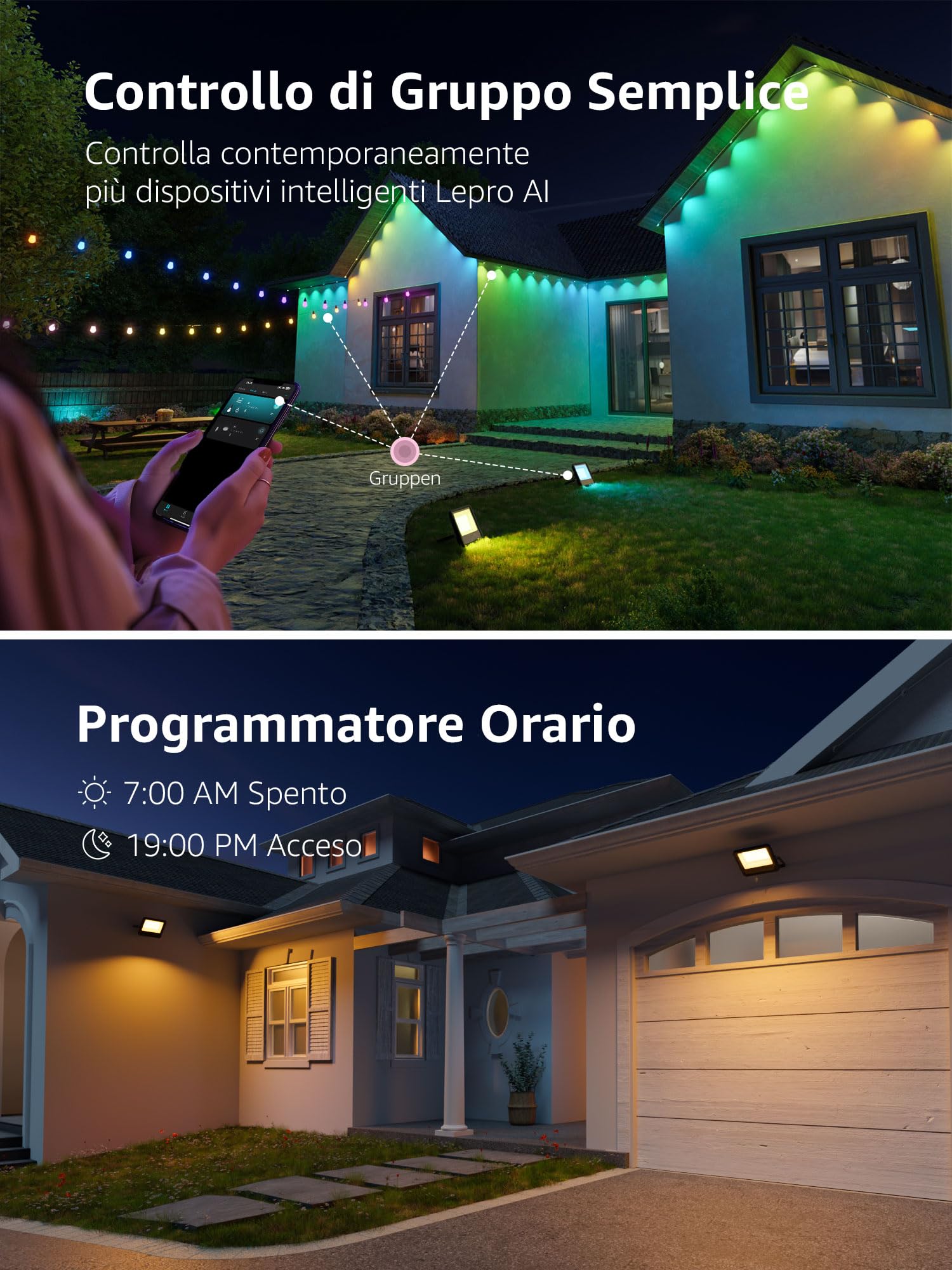 Lepro F1 AI Faretto LED da Esterno 50W, Faretto da Giardino RGB Dimmerabile