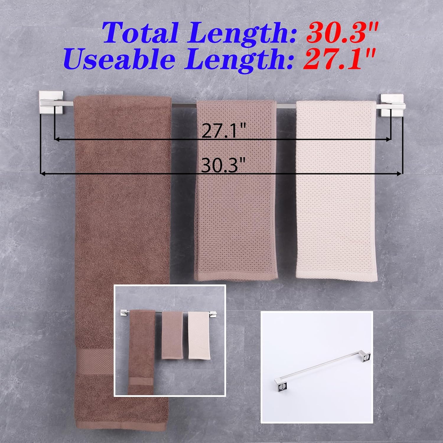 GERZWY 30 Inch Towel Bar Bathroom Wall Mounted Towel Rail, Stainless Steel Hand Towel Holder Brushed Finish JG1901A75-LS