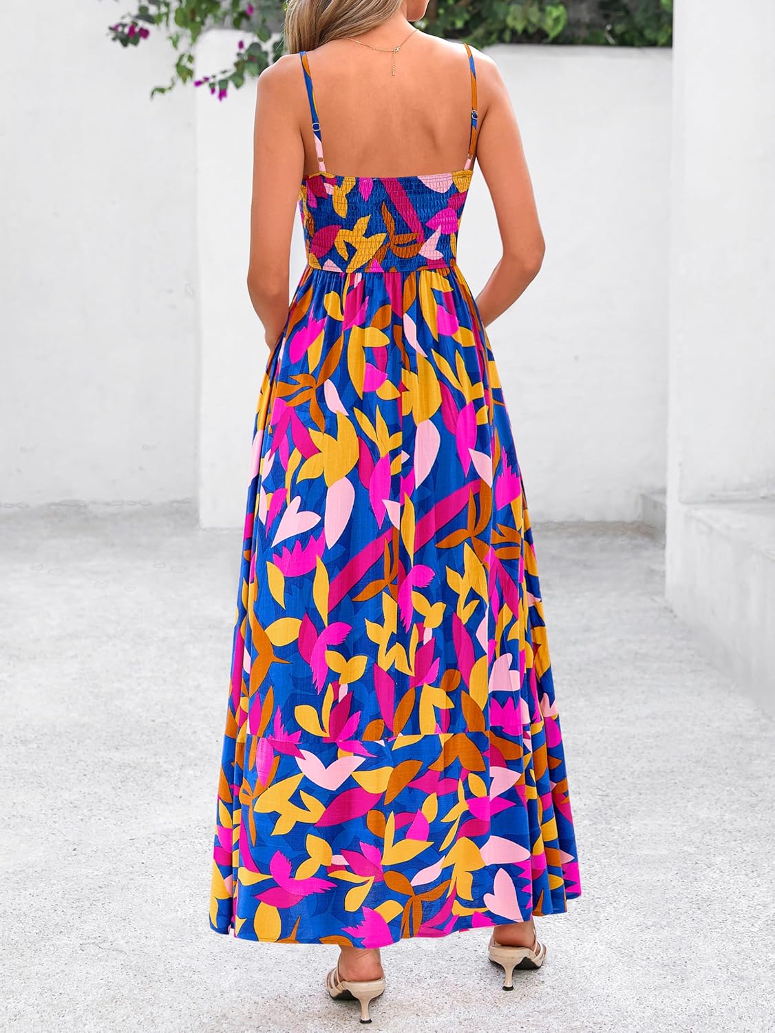 PRETTYGARDEN Women Summer Maxi Dresses 2026 Spaghetti Strap Boho Floral Striped Wedding Guest Beach Vacation Flowy Long Dress - Image 6