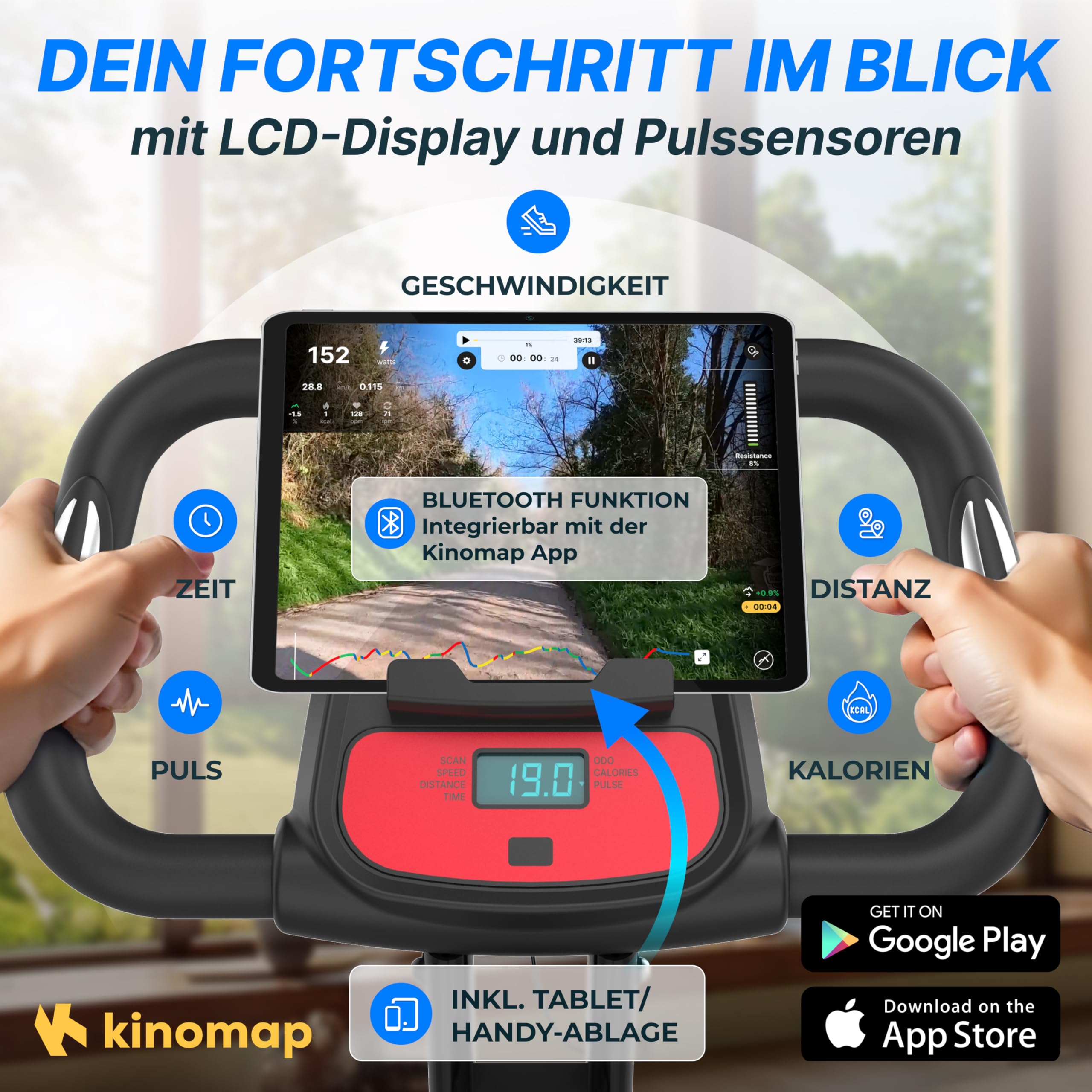 Ultrasport F-Bike Pro Heimtrainer Fahrrad Klappbar I Hometrainer Fahrrad Klappbar bis 150 KG mit Komfort-Sattel, 16 Stufen, App Funktion, Extra Leise I Ergometer Heimtrainer, Fitnessbikes