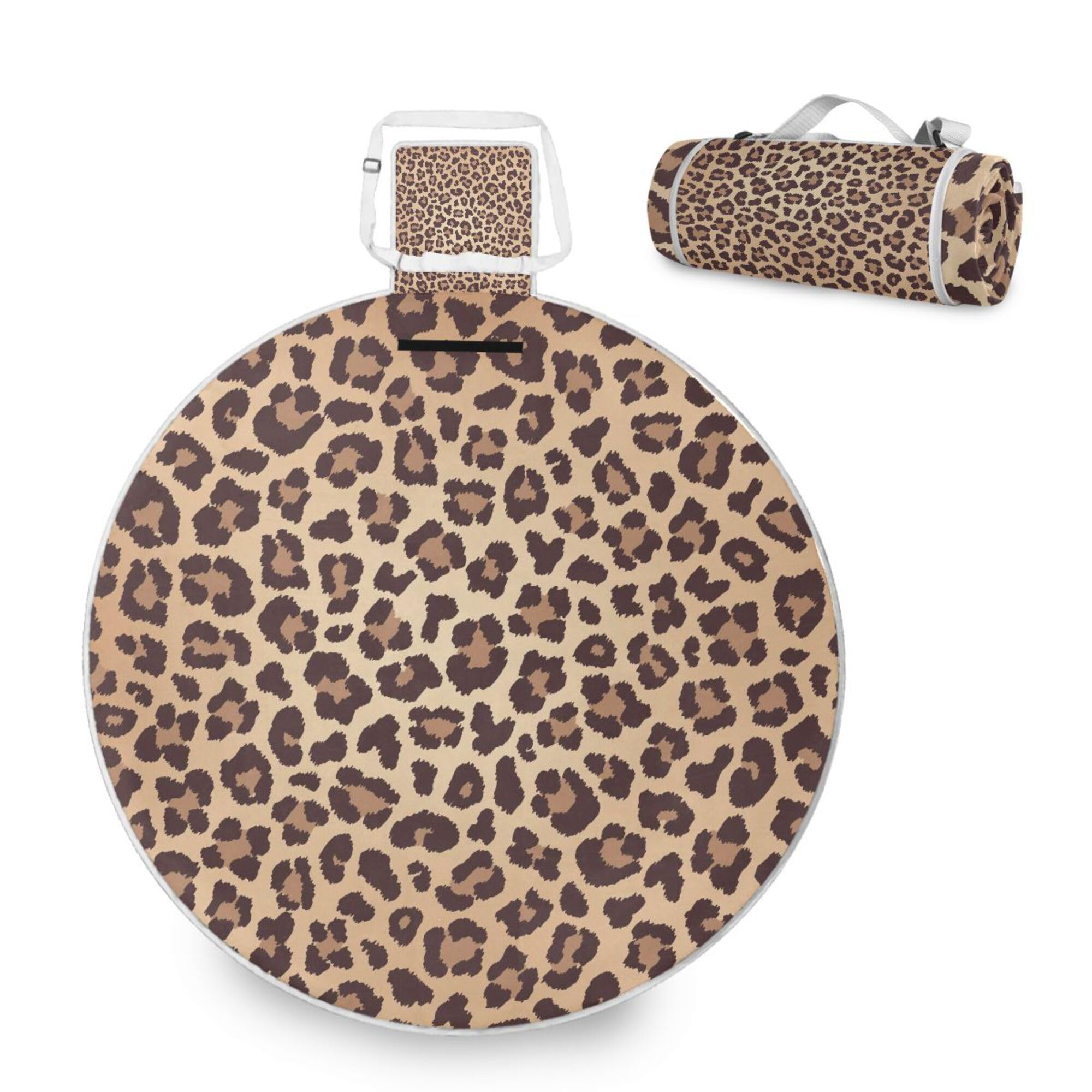 ALAZA Round Waterproof Picnic Blanket, Leopard Beige Brown Texture Portable Folding Indoors Rug Outdoors Mat for Travel Hiking Camping Park, 148cm