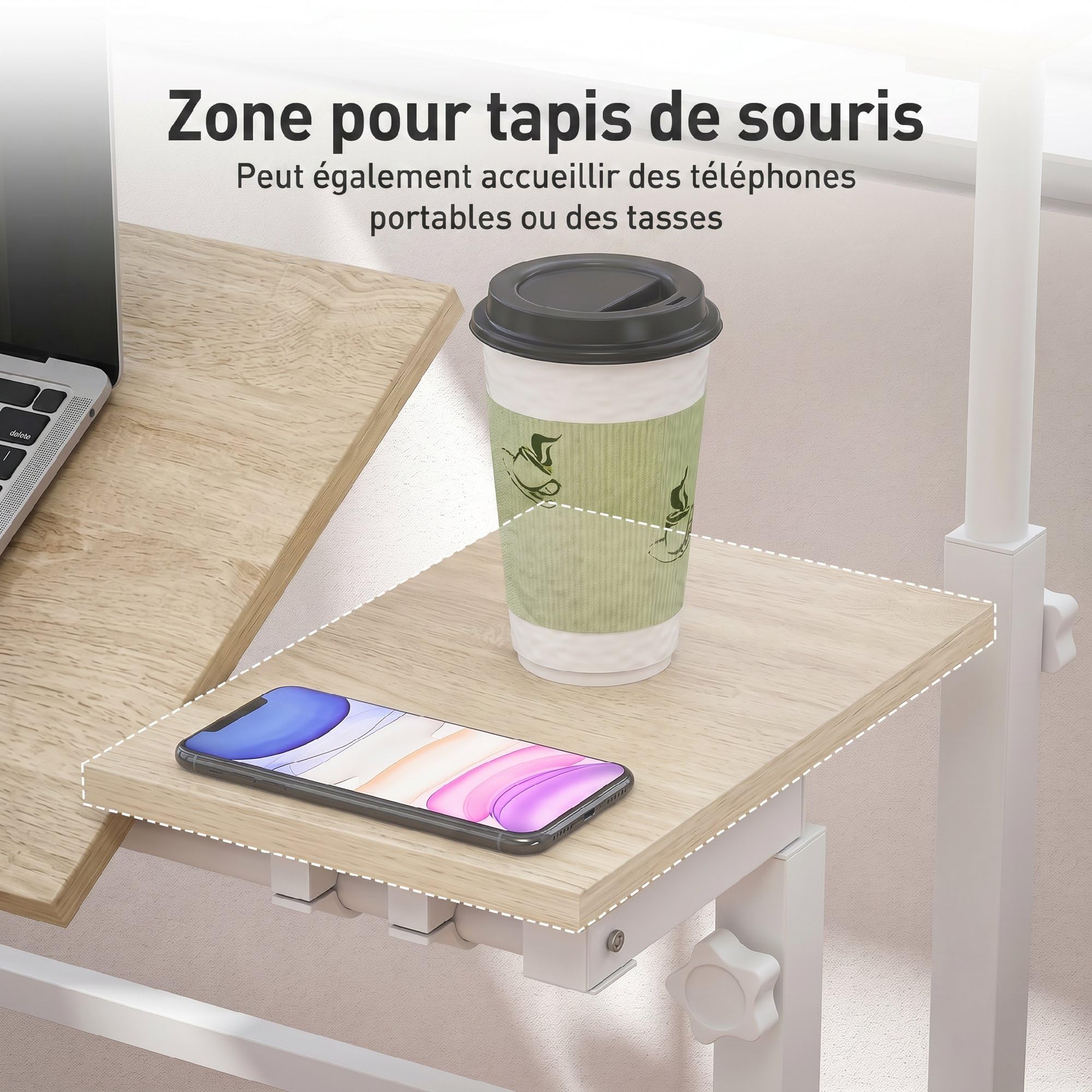 HOMCOM Scrivania sit-stand regolabile in altezza 70x60cm Bianco | Scrivania per computer su ruote, vassoio inclinabile, postazione di lavoro per camera da letto, piccoli spazi