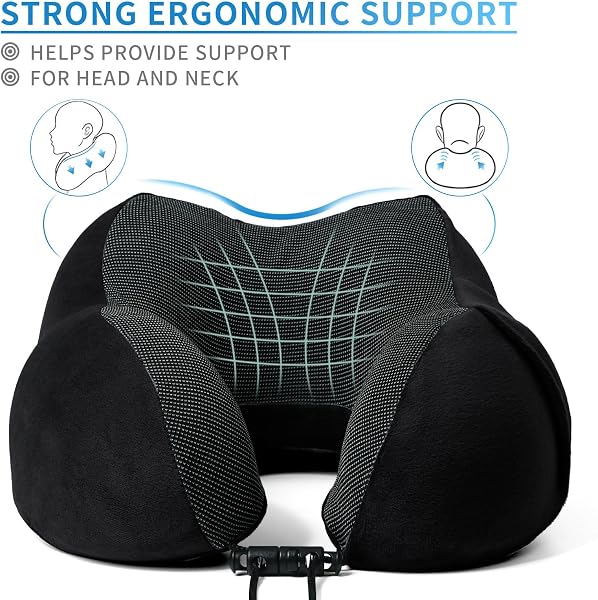Almohada cervical con diseño de avión de espuma viscoelástica para adultos, con antifaz 3D y tapones para los oídos, ideal para silla de avión, coche, casa, oficina, almohada para dormir - 4
