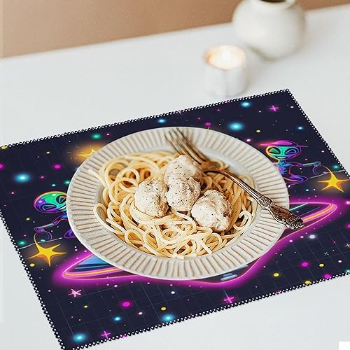 Miniatura 6 de Spaceship Alienes Rave - Juego de 6 manteles individuales resistentes lavables para decoración de mesa de cena y fiesta