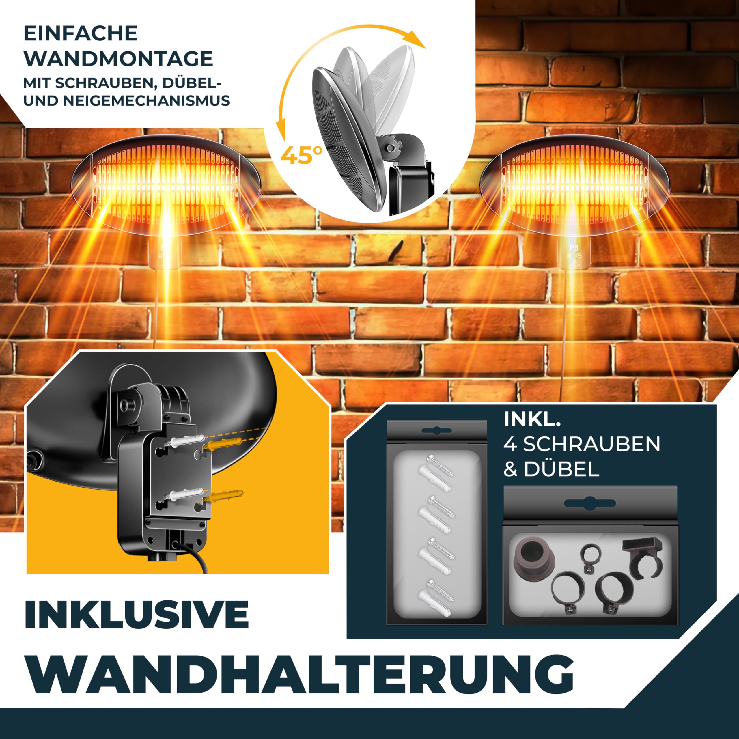 KESSER® Infrarot Heizstrahler 2000W Terrassenstrahler mit WIFI & Fernbedienung 360° drehbar, höhenverstellbar, Stand- & Wandmontage Kippschutz, IPX4 spritzwassergeschützt Wärmestrahler Balkon & Garten