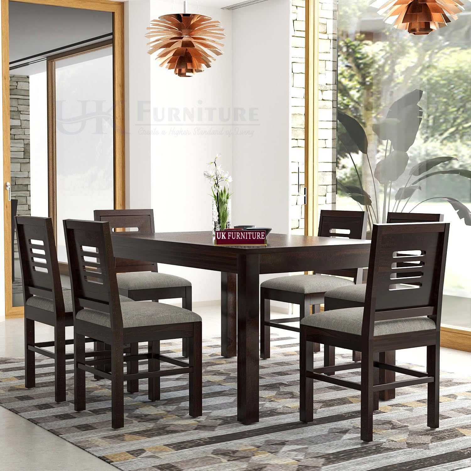UK FURNITURE Solid Wood Dinning Wooden Dining Room Set 6 Seater Dining
