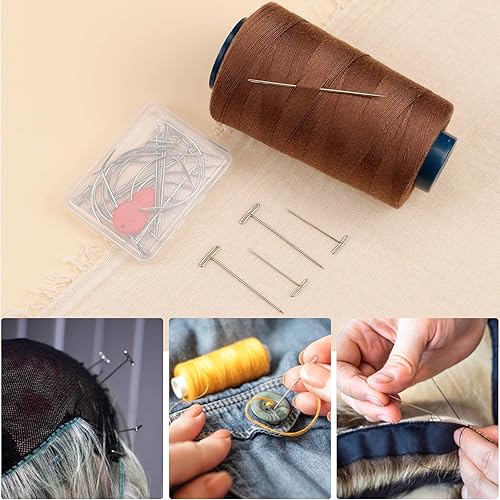 Miniatura 4 de FIVEIZERO Hilo de extensión de cabello de 900 yardas, hilos de coser, hilos de tejer con 30 agujas TCJI para coser a mano, extensiones de cabello,
