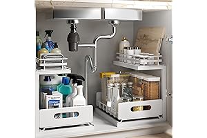 2 Pack Under Sink Organizers and Storage Height Adjustable, White