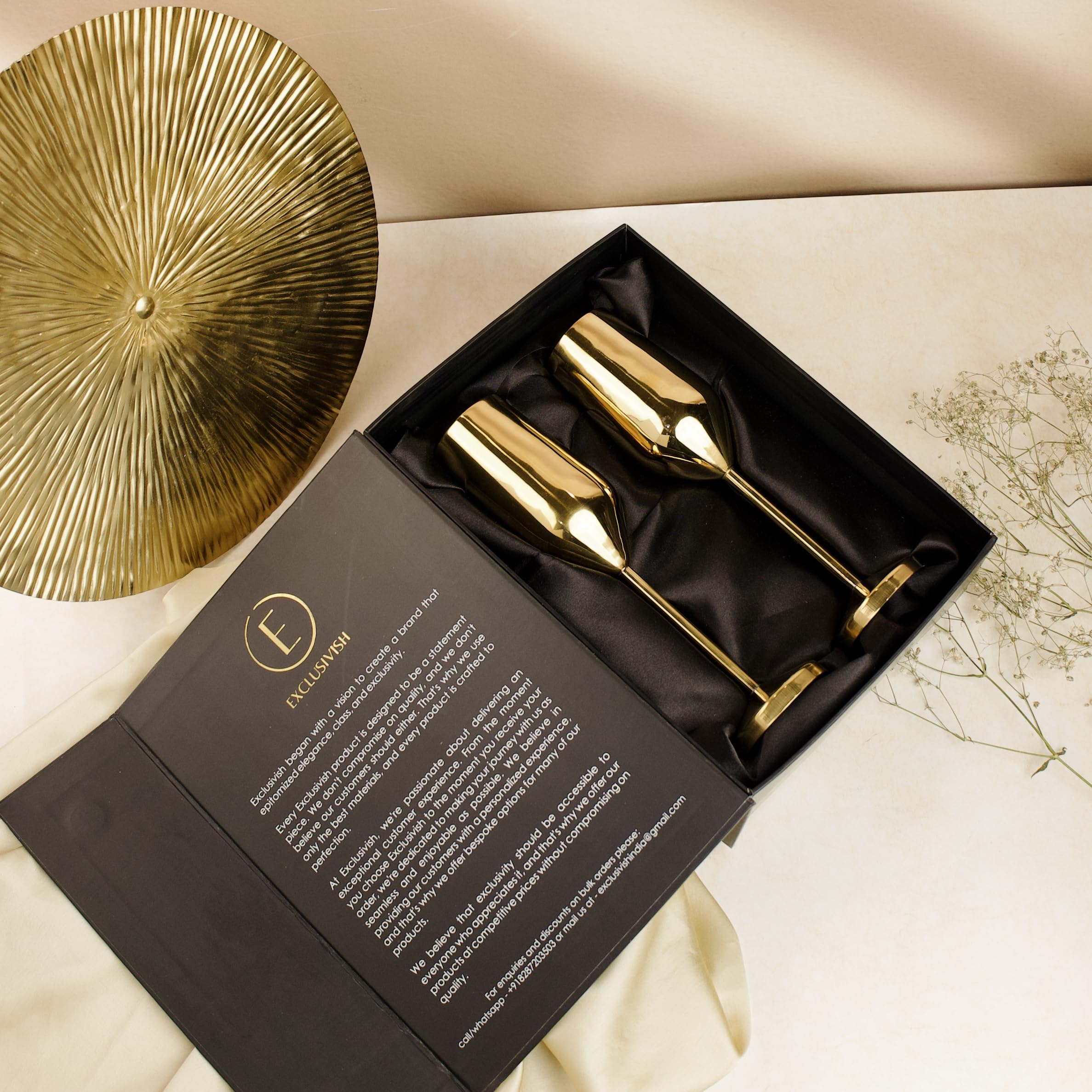 Exclusivish Champagne Glass Set of 2 with Gift Box - PVD Gold Wine Glasses | Home Decor & Decoration Items for Living Room | Gifts for Women & Men for Weddings, Anniversaries & Birthdays 1