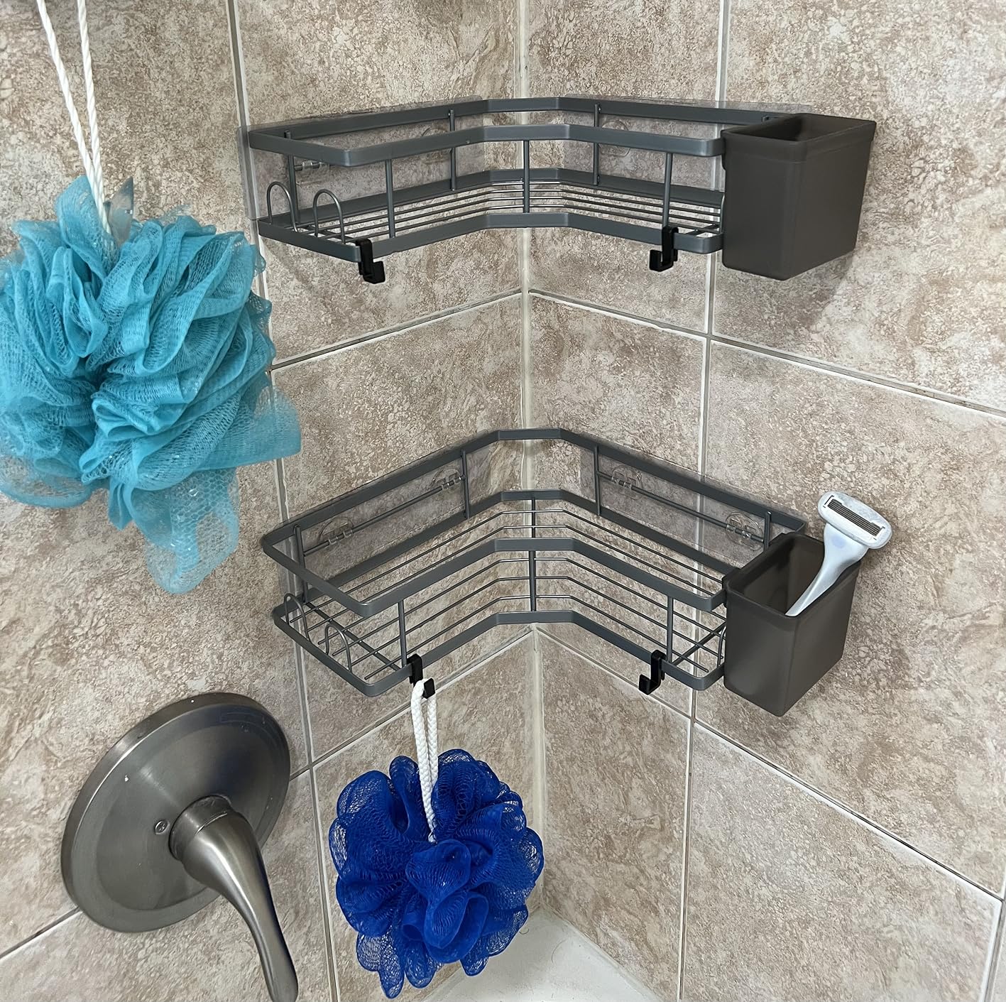 AKTECKE Corner Shower Caddy Bathroom Organizer Adhesive Shower Rack Bathtub Shelves - 3Pack No Drilling Shower Shelf photo review